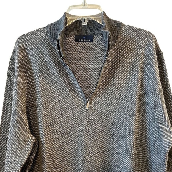 Toscano Men's Gray Wool Blend Quarter-Zip Pullover Sweater Size L Casual Knit - Picture 4 of 12
